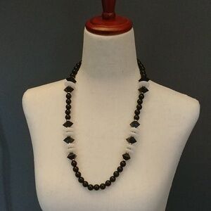 Black and White Beaded Vintage Style Necklace 70's 80's
